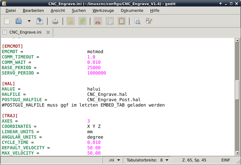 LinuxCNC Error INI Halfiles