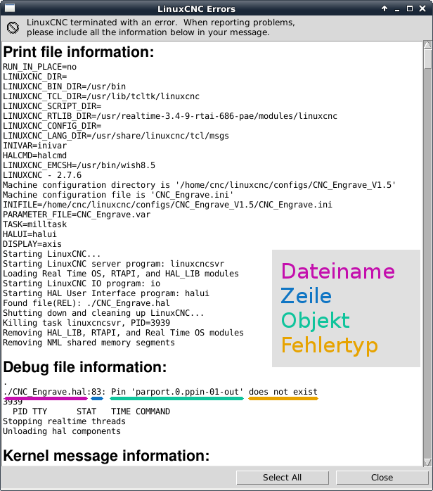 LinuxCNC Errormeldung HAL