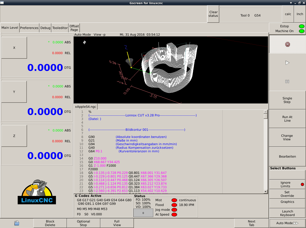 LinuxCNC GUI GScreen