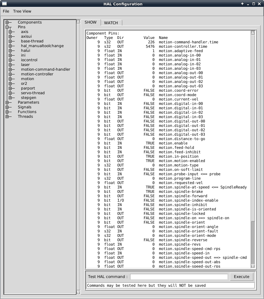 LinuxCNC HAL anzeigen Fenster