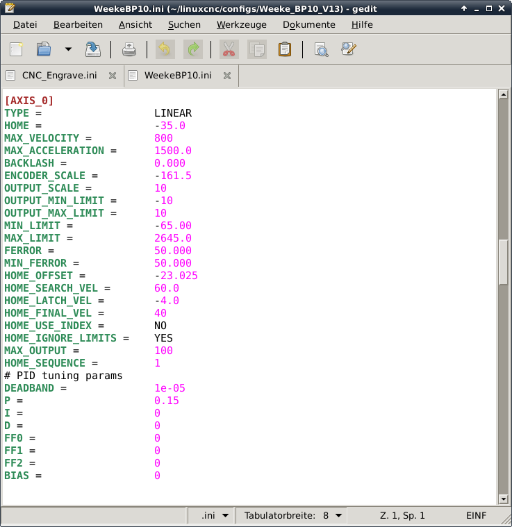 LinuxCNC INI Axes Servo