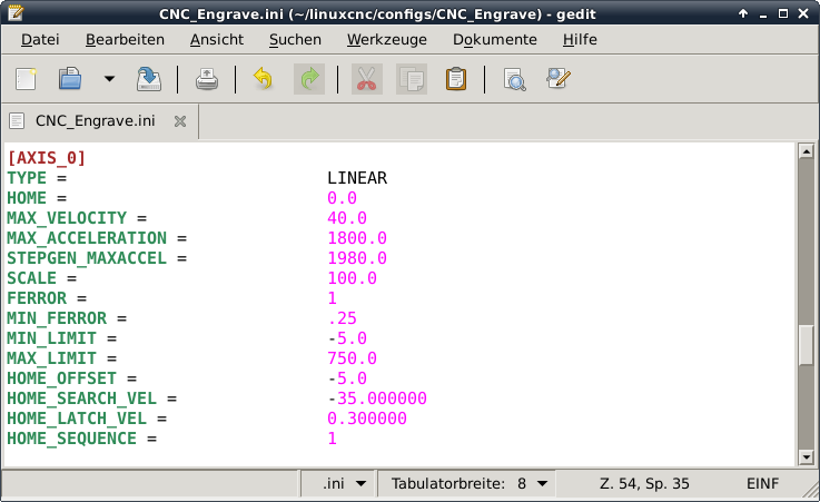 LinuxCNC INI Axes Stepper