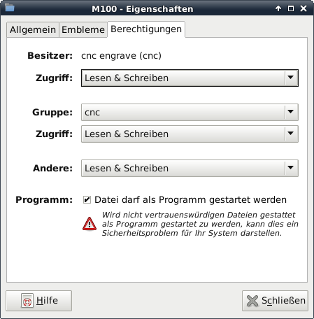 LinuxCNC MCodes Eigenschaften