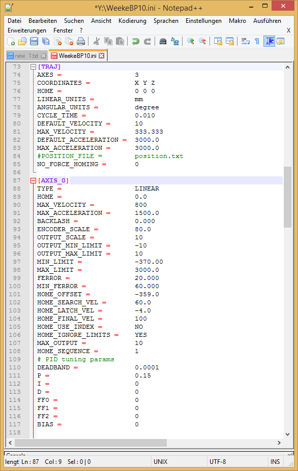 LinuxCNC PID Achse Geschwindigkeit