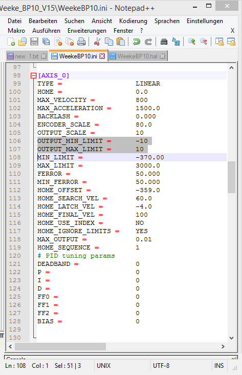 LinuxCNC Encoder INI