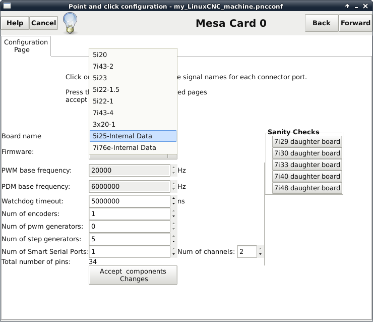 LinuxCNC Pnpconf Wizard Screen