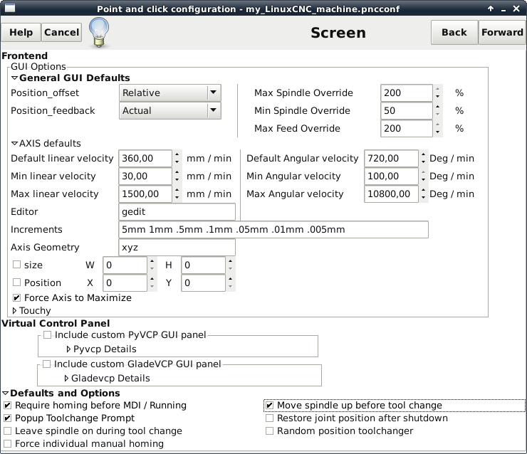 LinuxCNC Pnpconf Wizard Screen