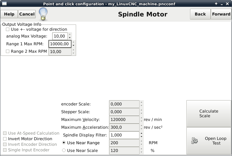 LinuxCNC Pnpconf Wizard Spindel