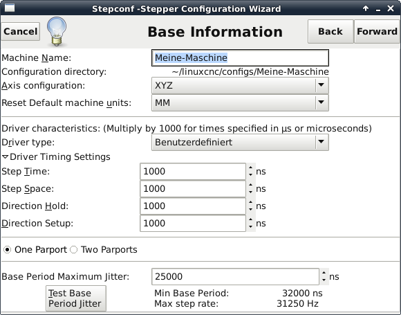 LinuxCNC Schrittmotor Zeiten